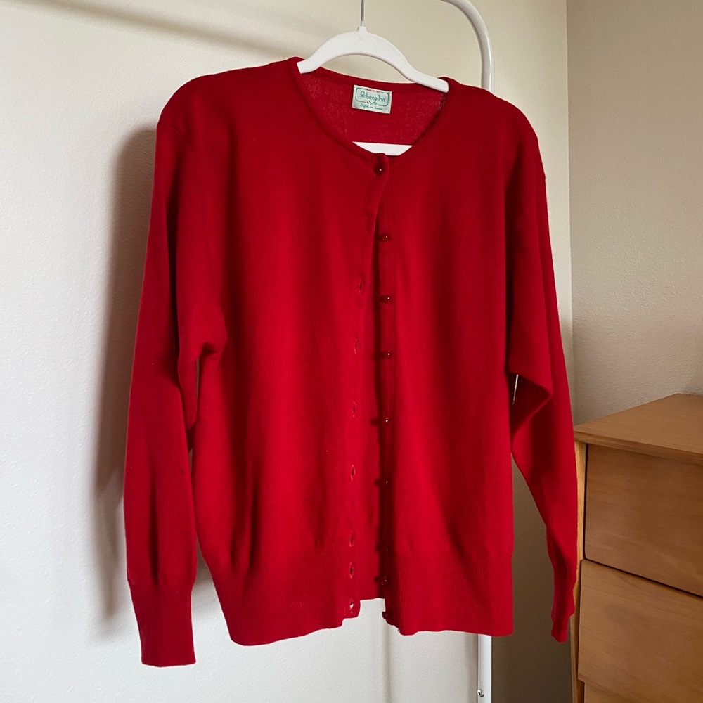 Vintage Benetton red Cardigan Sweater
